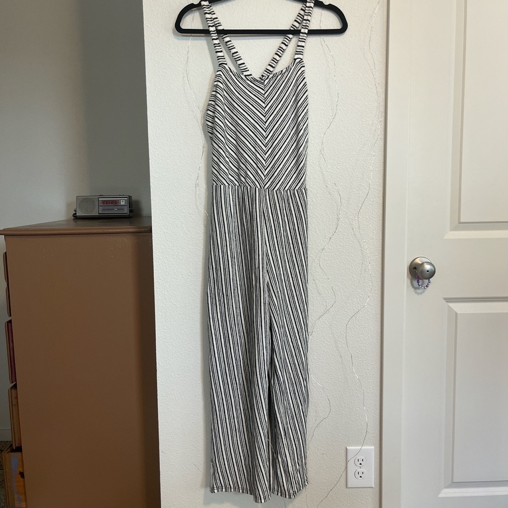 *Free Gift W Purchase* Black and white striped jumpsuit. Size large.